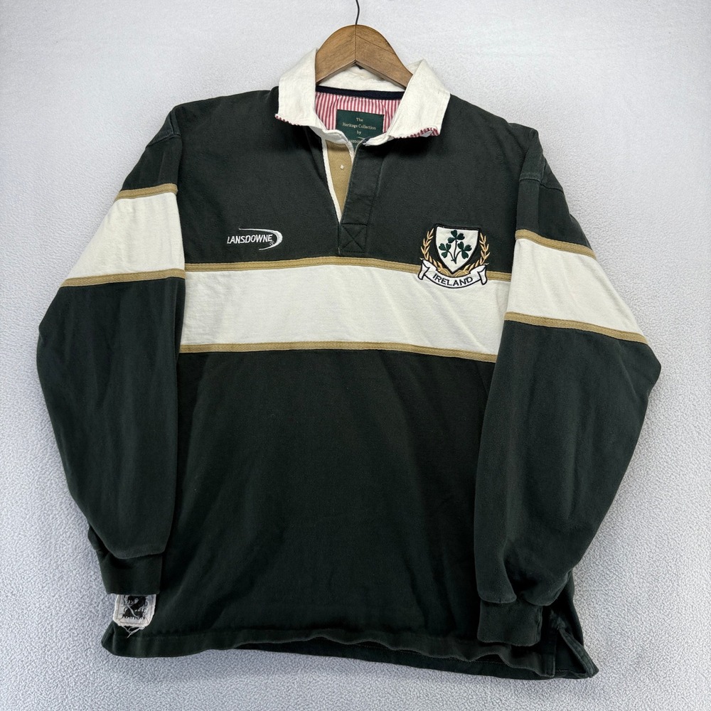Vintage Ireland Rugby Shirt Mens Large Green Lansdowne Heritage Striped y2k 90s
